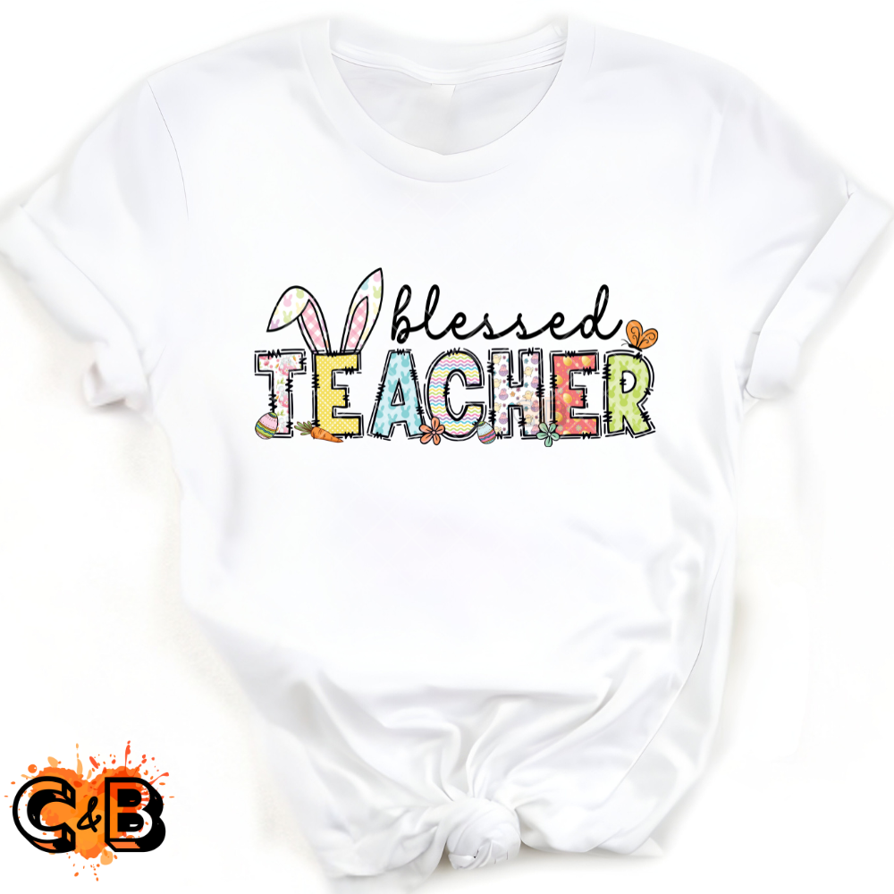 Blessed Teacher Stitched PNG