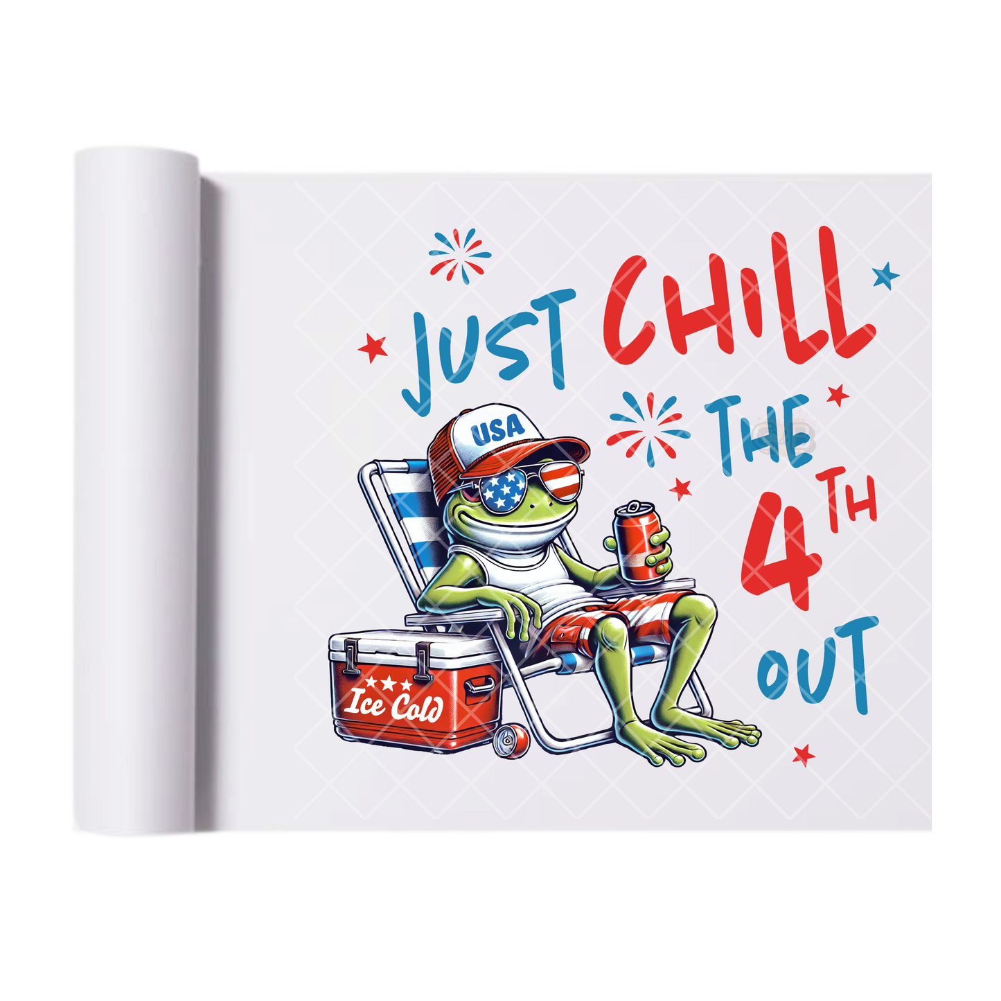 Just Chill The 4Th Out Frog - Direct Print Film Transfer for Trendy T-Shirts, Cotton, Polyester & Blends - High-Quality Print