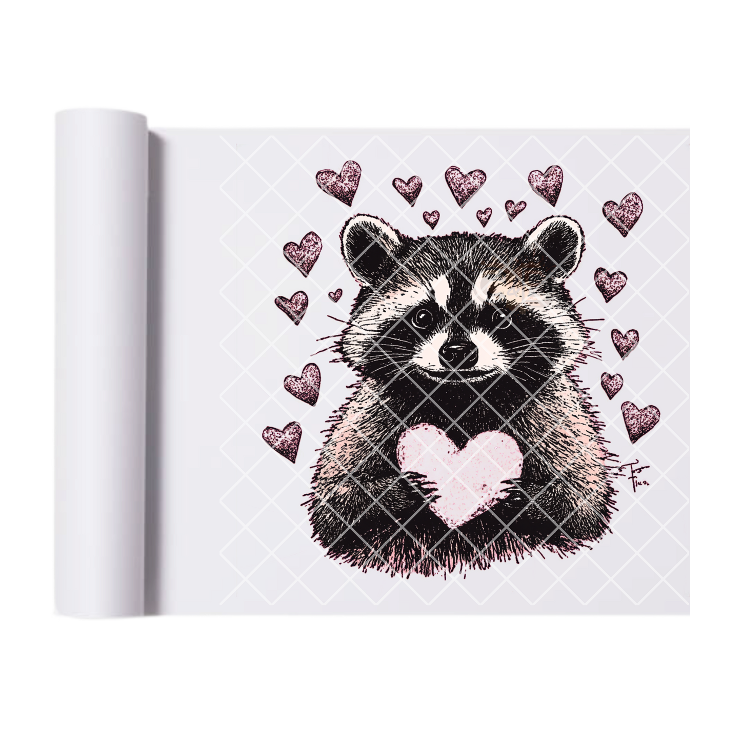 Raccoon holding heart DTF film t shirt transfer