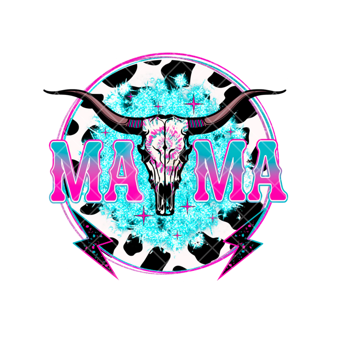 Mama Steer Blue Bolts PNG