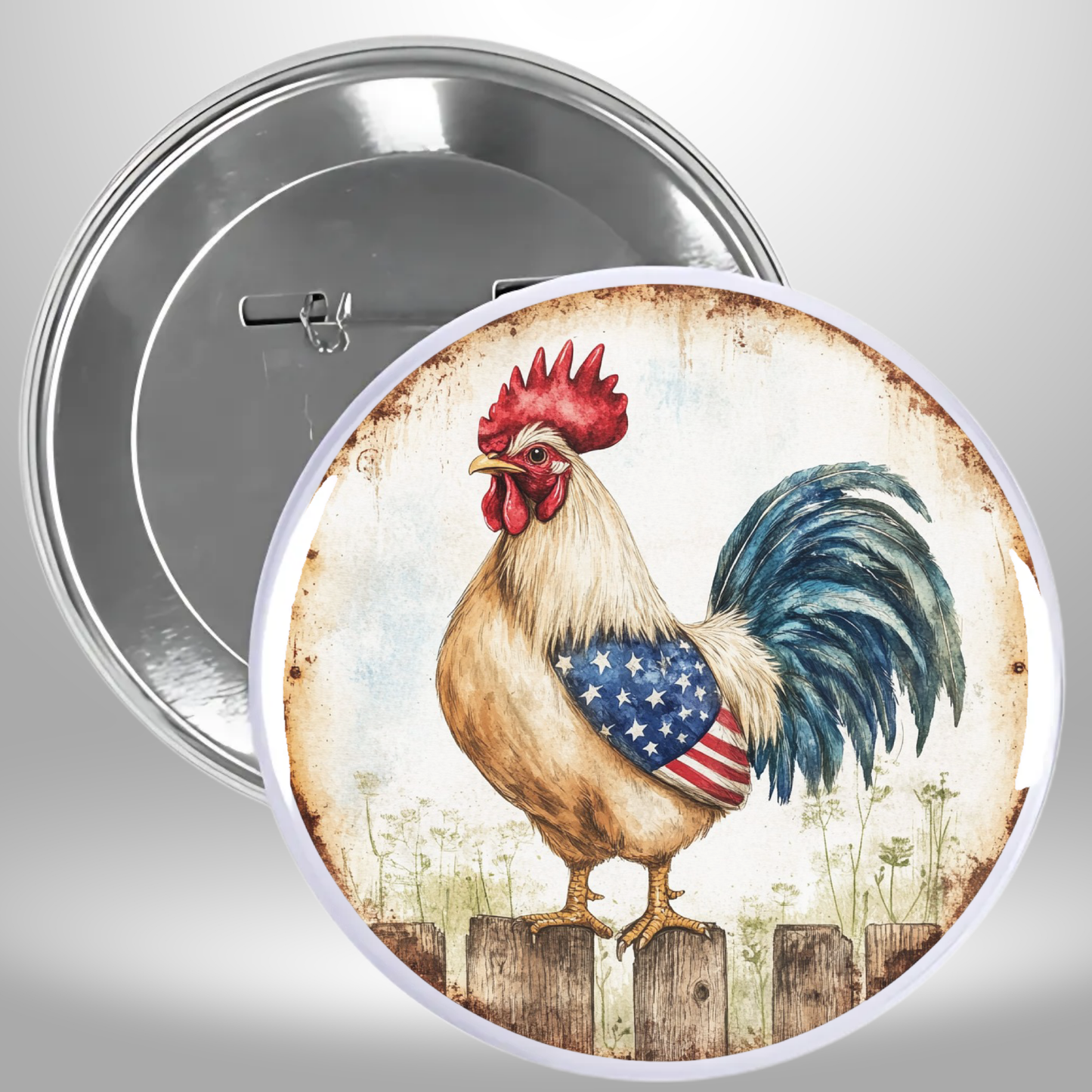 Set Of 9 - 4th Of July Theme Gnome Puppy Rooster Flag Pinback Buttons