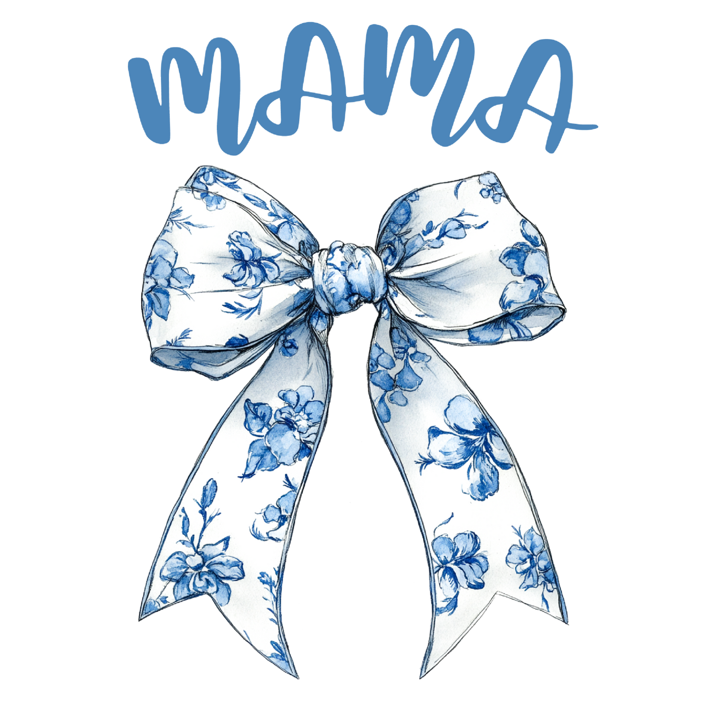 Blue and white mama bow DTF film t shirt transfer