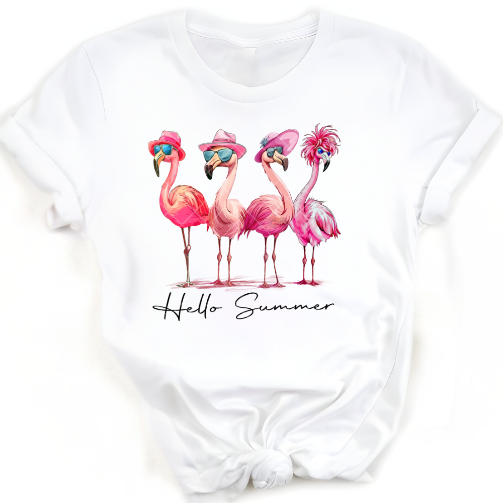 Hello Summer Pink Flamingos PNG