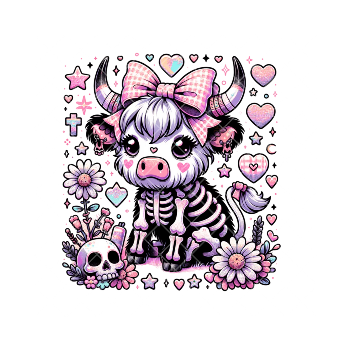 Pink Bow Steer Halloween PNG File