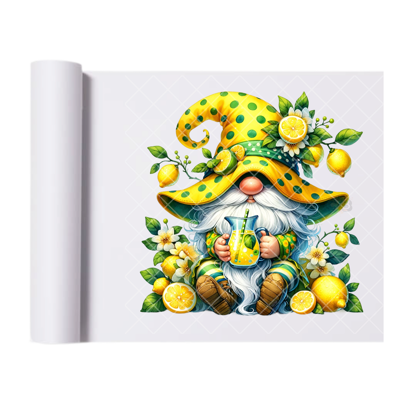 Lemon Themed Gnome - Direct Print Film Transfer for T-Shirts, Cotton, Polyester & Blends - High-Quality Print
