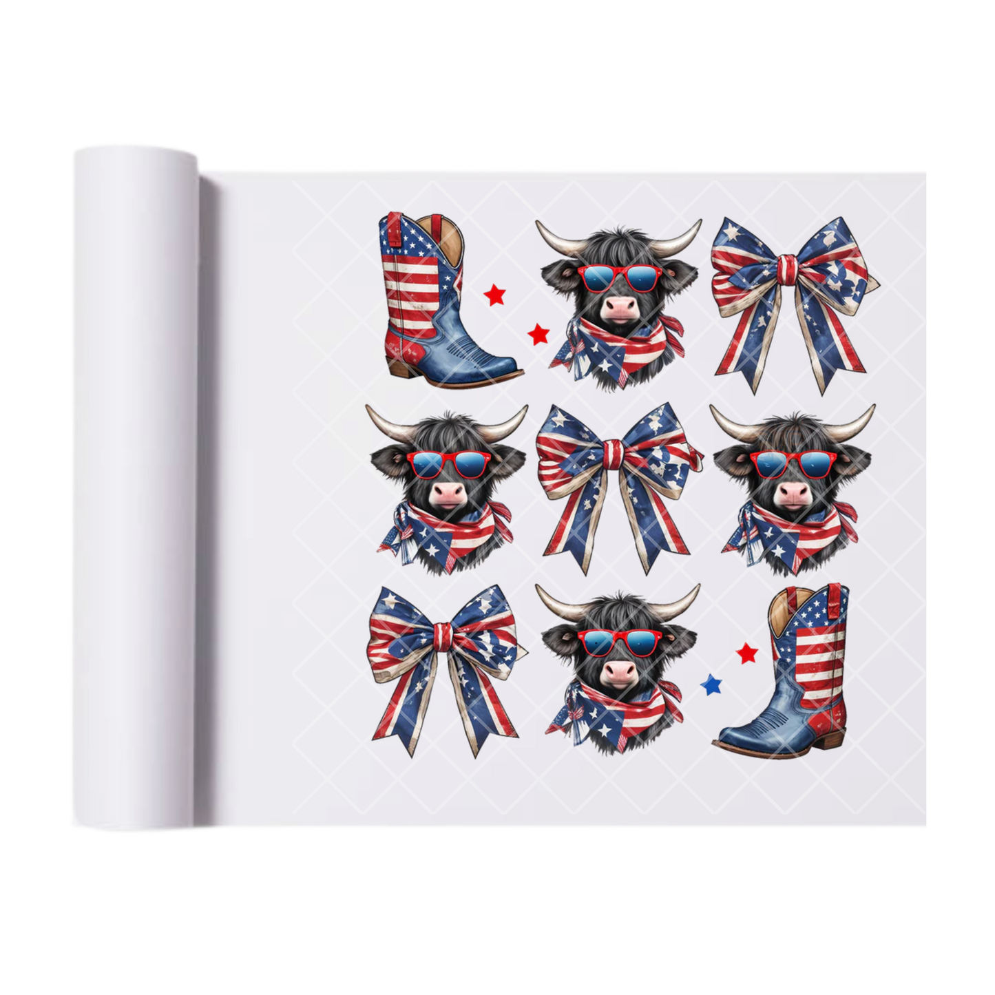 Independence Day Steer Boots Bows - Direct Print Film Transfer for Trendy T-Shirts, Cotton, Polyester & Blends - High-Quality Print