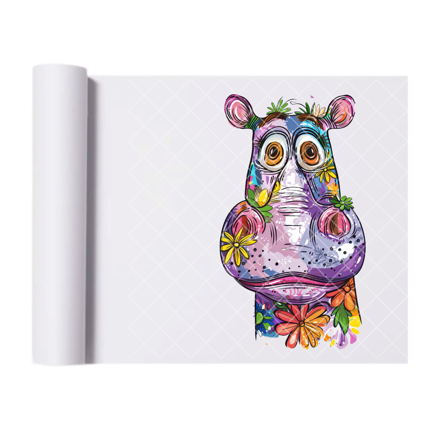 Hippo Daisy Art Painting - Direct Print Film Transfer for Trendy T-Shirts, Cotton, Polyester & Blends - High-Quality Print