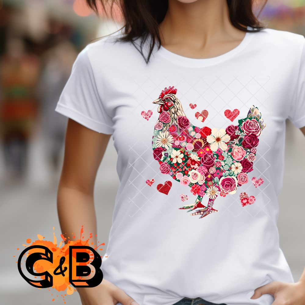 Valentine chicken flower silhouette PNG
