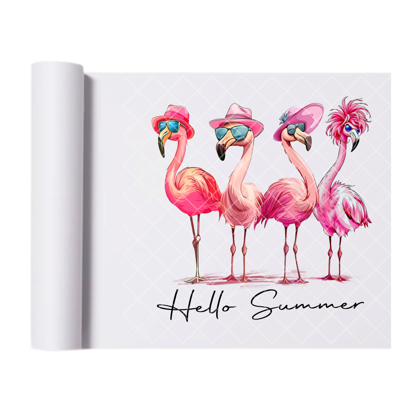 Hello Summer Pink Flamingos - Direct Print Film Transfer for Trendy T-Shirts, Cotton, Polyester & Blends - High-Quality Print
