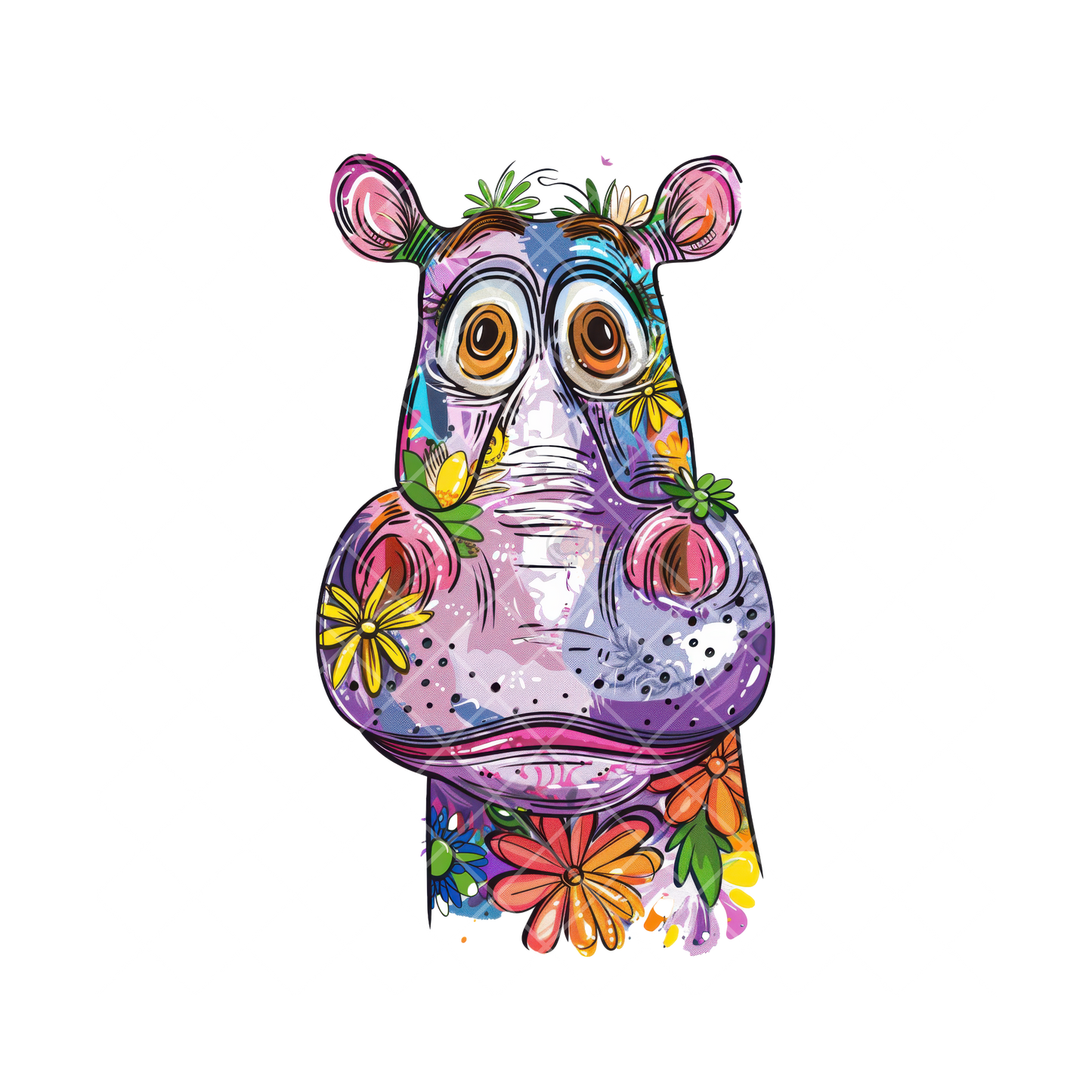 Hippo Daisy Art Painting PNG