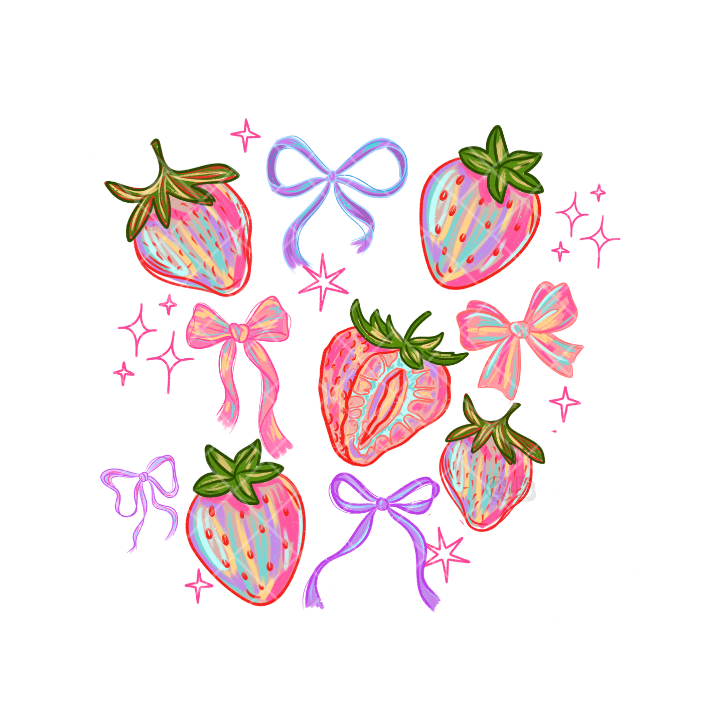 Strawberry’s Blue Ribbons Pink Bows PNG