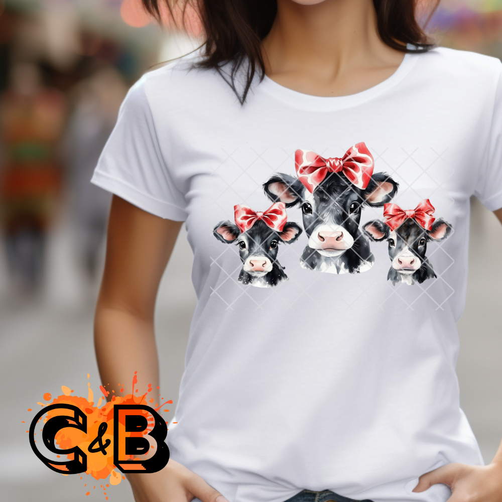 Cow trio with bows DTF transfer-high quality transfer for printing