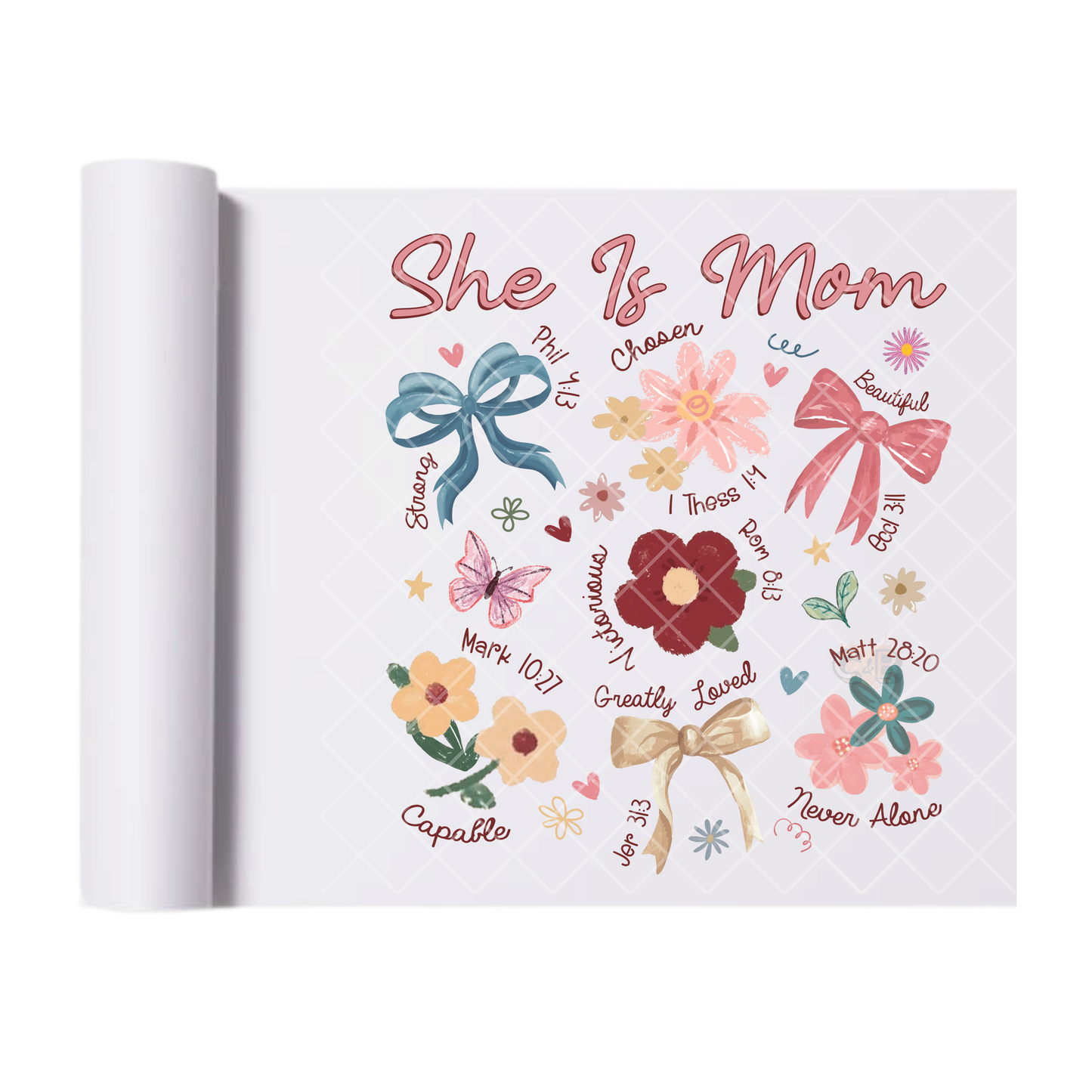 She Is Mom Bow Flower Collection - Direct Print Film Transfer for T-Shirts, Cotton, Polyester & Blends - High-Quality Print