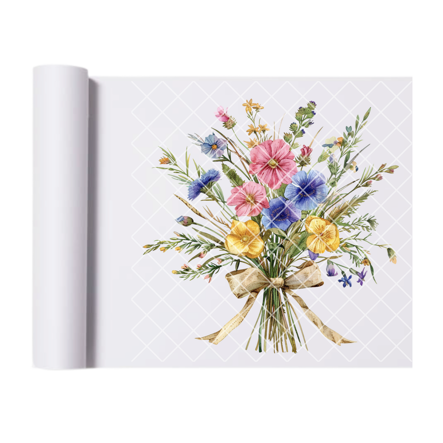 Spring Bouquet blue pink yellow - Direct Print Film Transfer for T-Shirts, Cotton, Polyester & Blends - High-Quality DTF Print