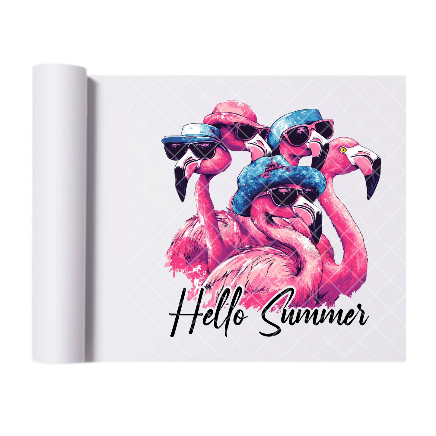 Hello Summer Flamingo Shades - Direct Print Film Transfer for Trendy T-Shirts, Cotton, Polyester & Blends - High-Quality Print