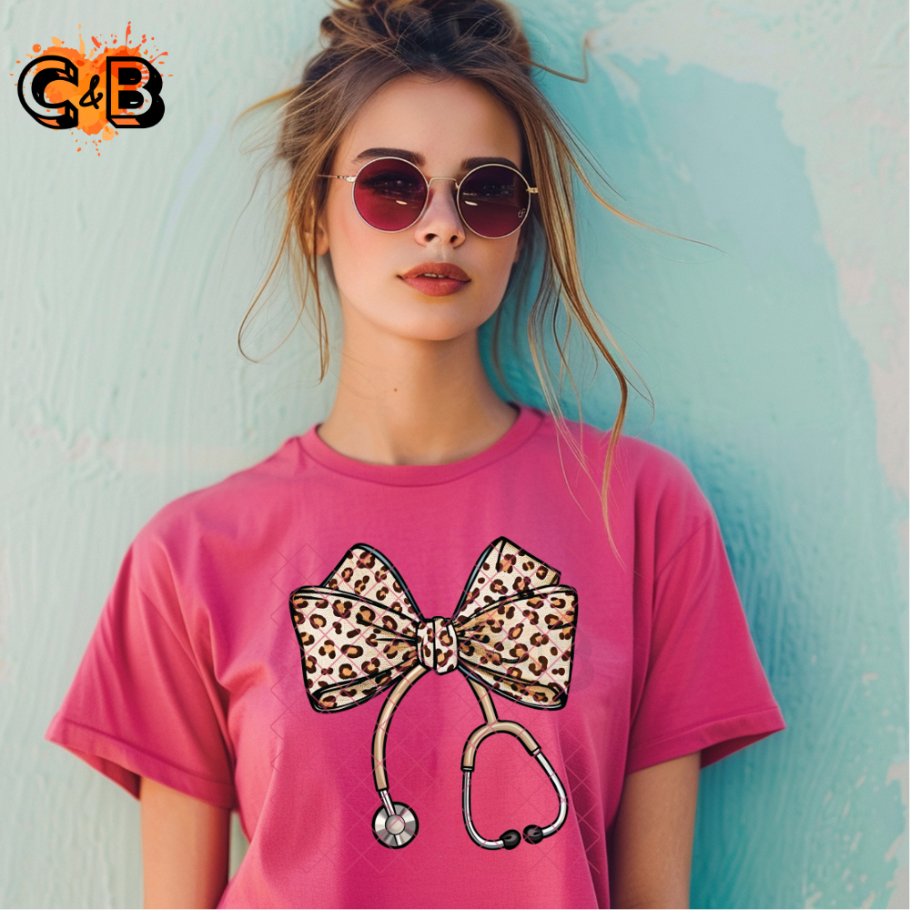 Leopard Print Stethoscope Bow PNG