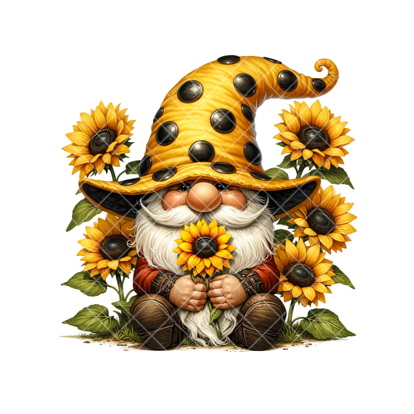 Sunflower Themed Gnome PNG