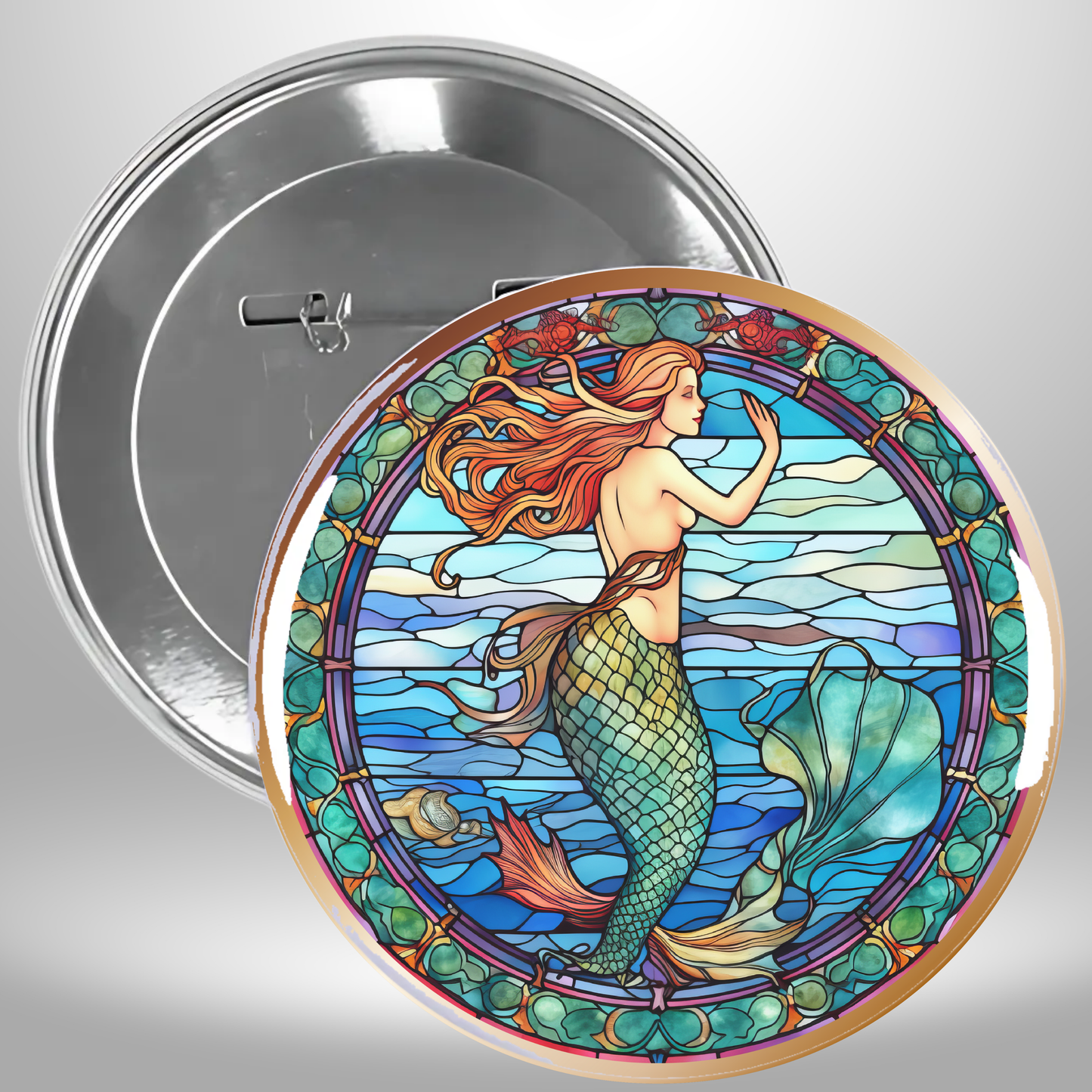 Set of 2 Mermaids Green/Purple Pinback Buttons