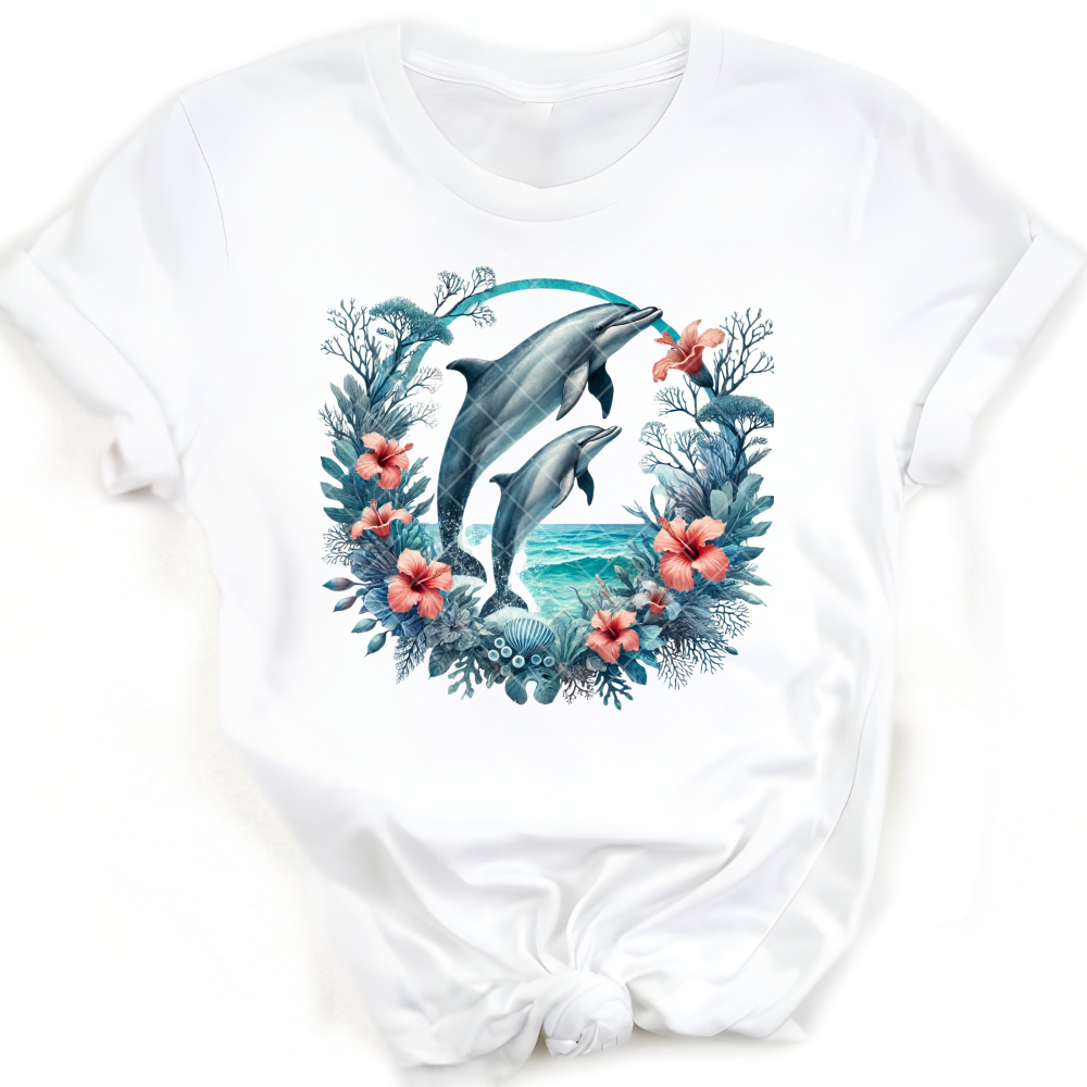 Dolphins Circular floral wreath PNG