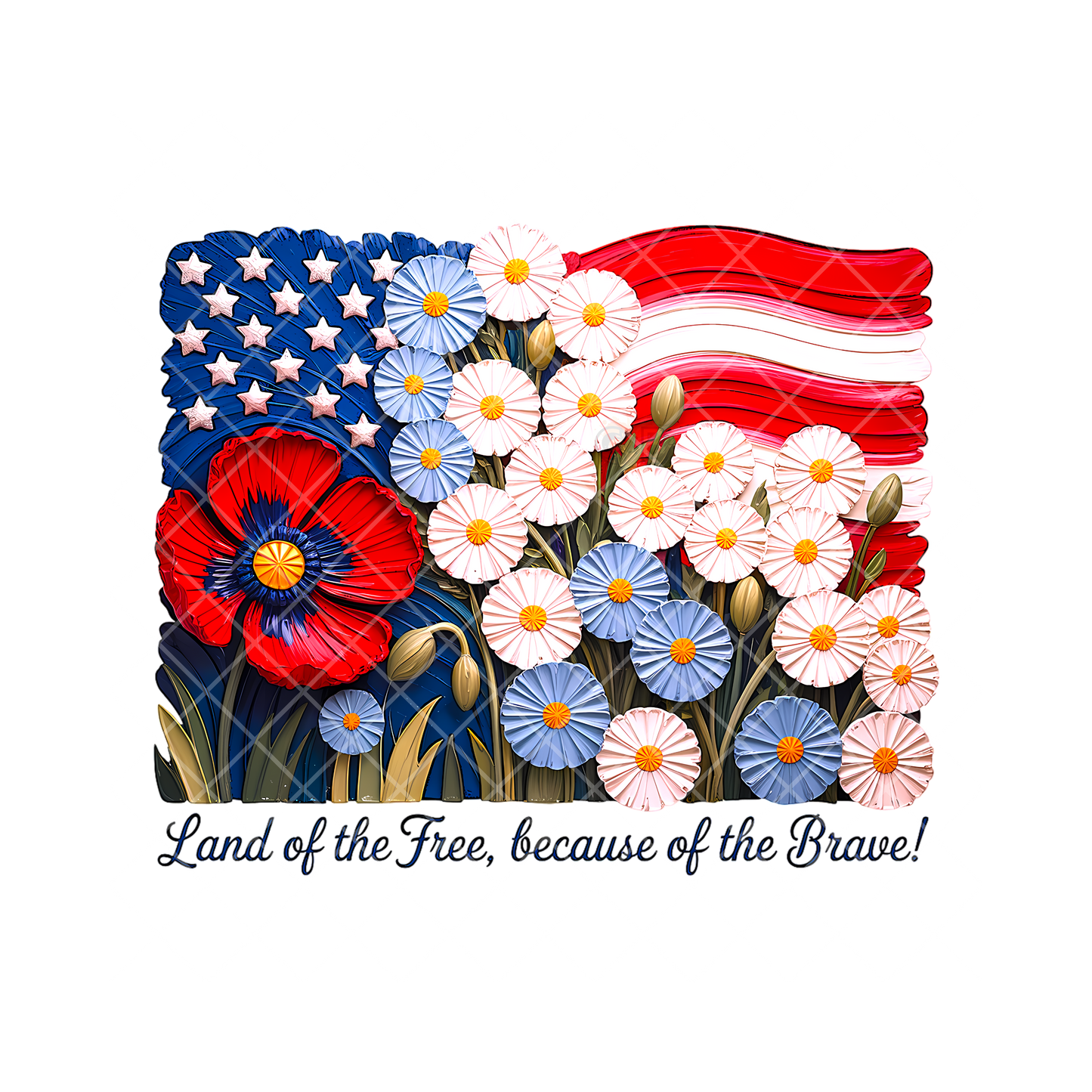 Gesso Paint Patriotic Floral PNG