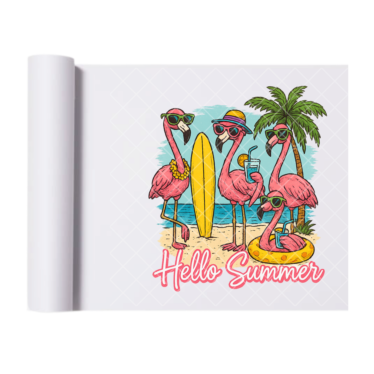 Hello Summer Flamingo - Direct Print Film Transfer for Trendy T-Shirts, Cotton, Polyester & Blends - High-Quality Print
