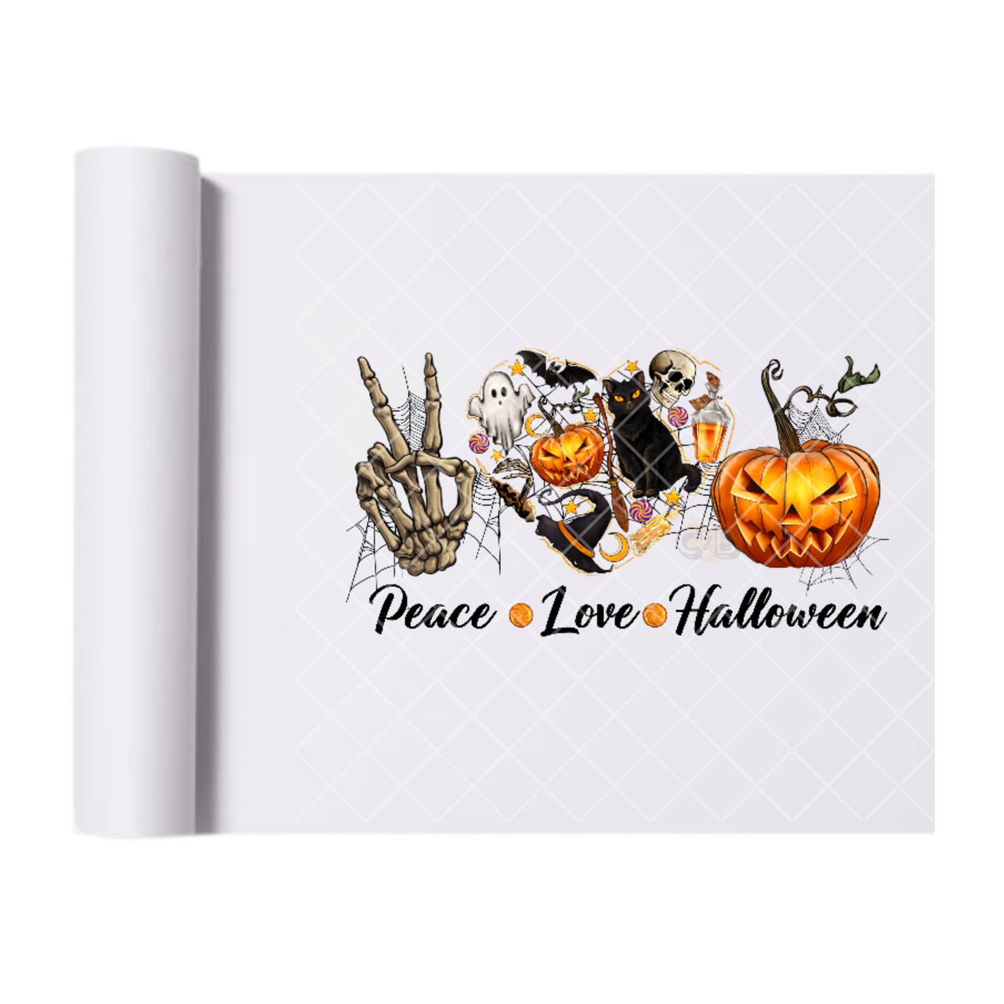 Peace Love Halloween - Ready To Press Print Transfer for Apparel, Cotton, Polyester & Blends - High-Quality Print- Commercial Grade