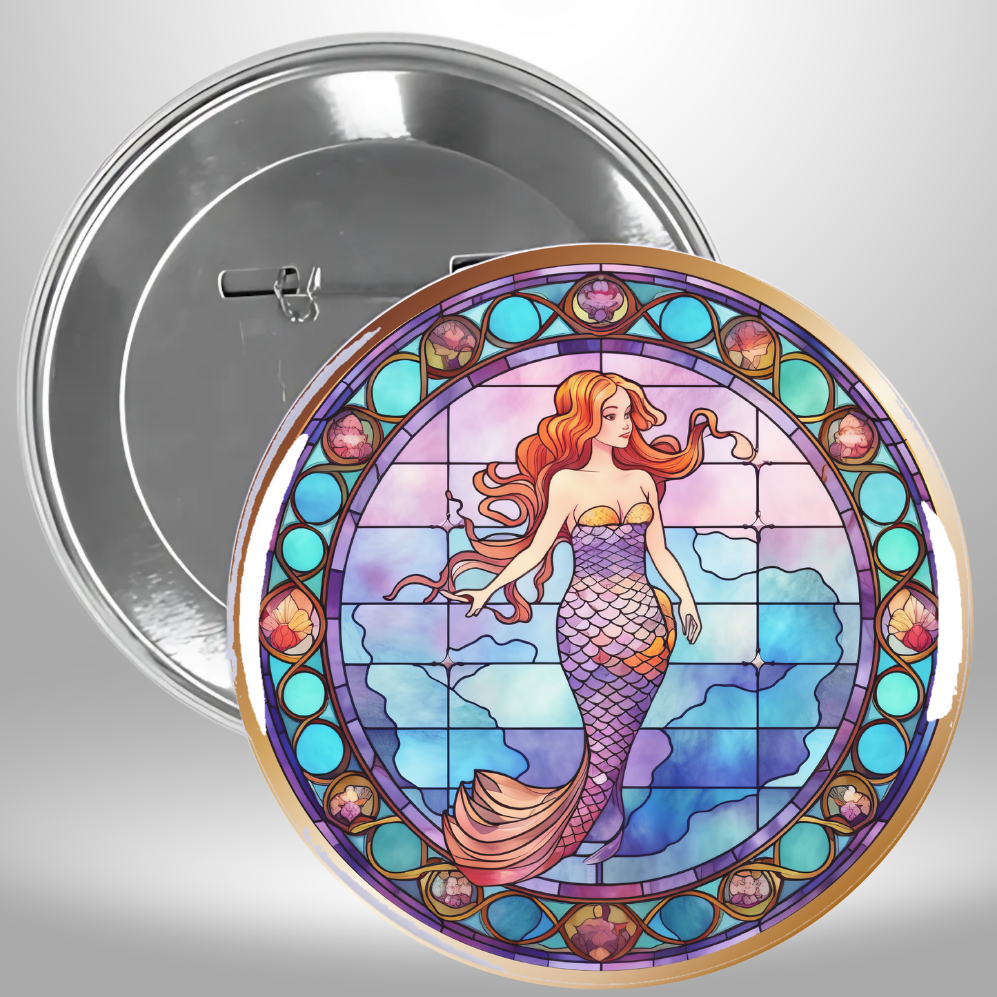 Set of 2 Mermaids Green/Purple Pinback Buttons