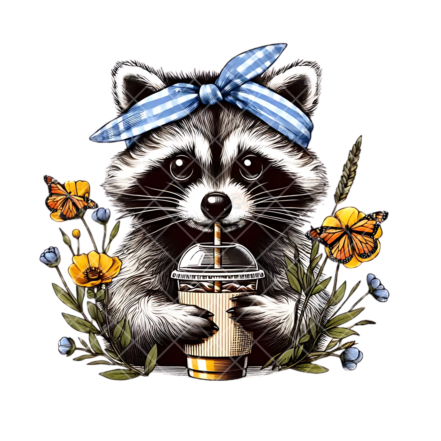 Spring Raccoon Blue Bonnet PNG