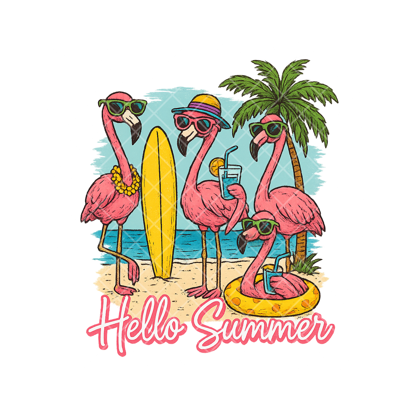 Hello Summer Flamingo PNG