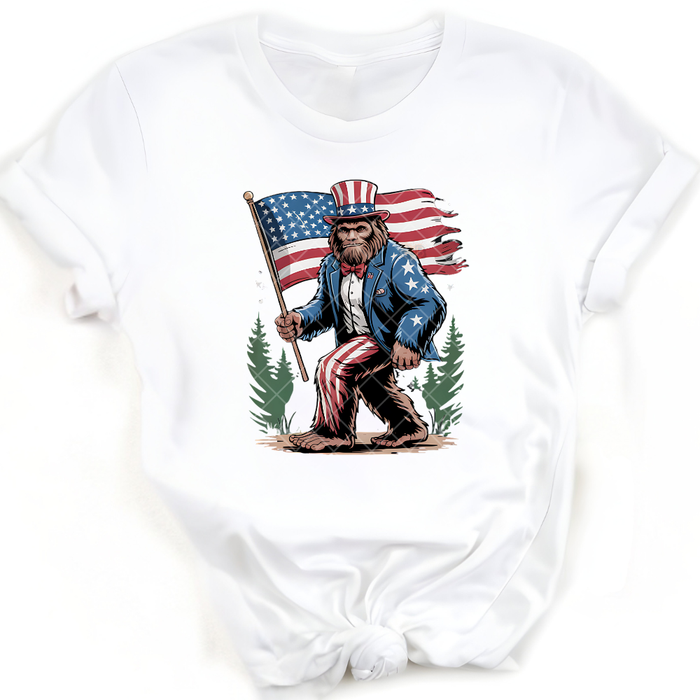 Bigfoot Carrying American Flag PNG