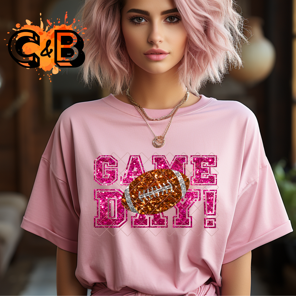 Glitter game day football DTF film t shirt transfer