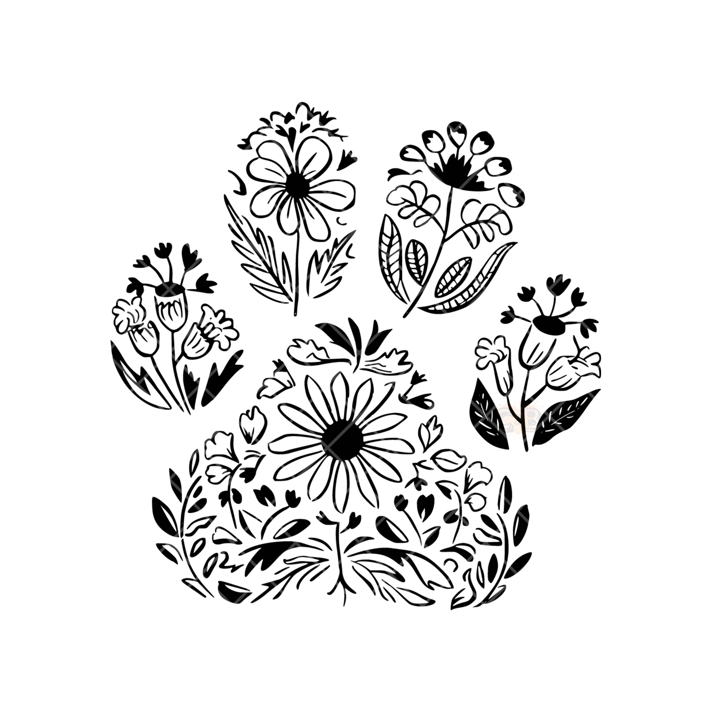Paw Print Flower Doodle Inlay PNG