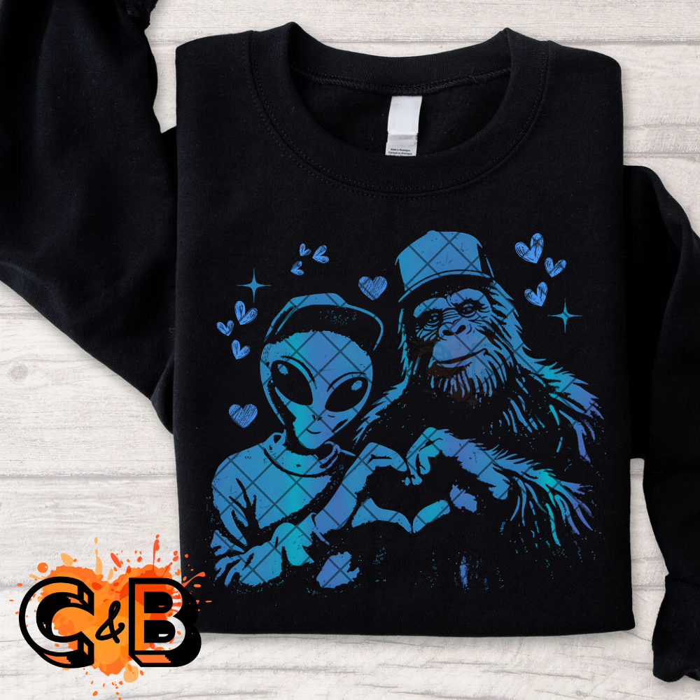 Alien Bigfoot bromance hearts PNG