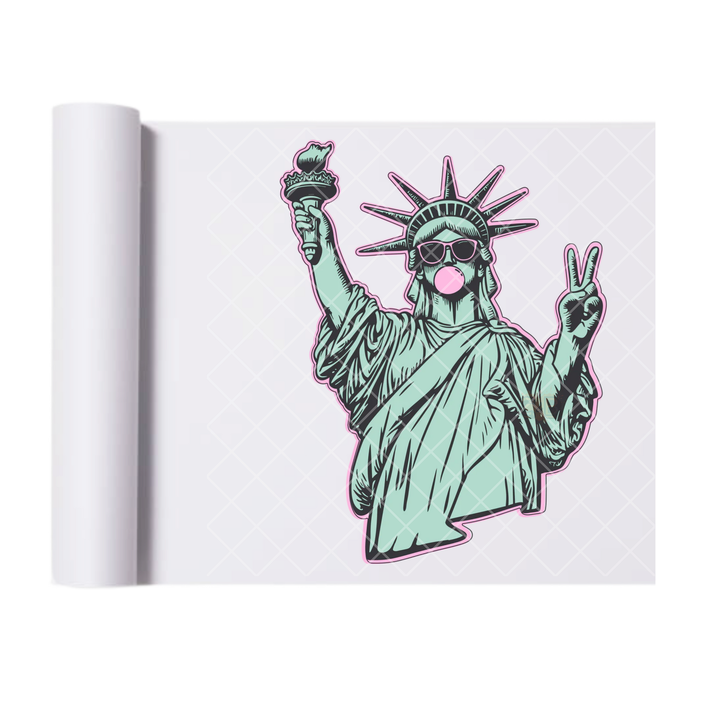 Statue Of Liberty Gum Bubble - Direct Transfer Print, Ready To Press For T-Shirts, Cotton, Polyester & Blends - Tshirt Business Quality