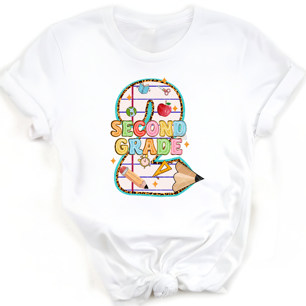 Second Grade Pencil 2 - Direct Print Film Transfer for T-Shirts, Cotton, Polyester & Blends - High-Quality Print