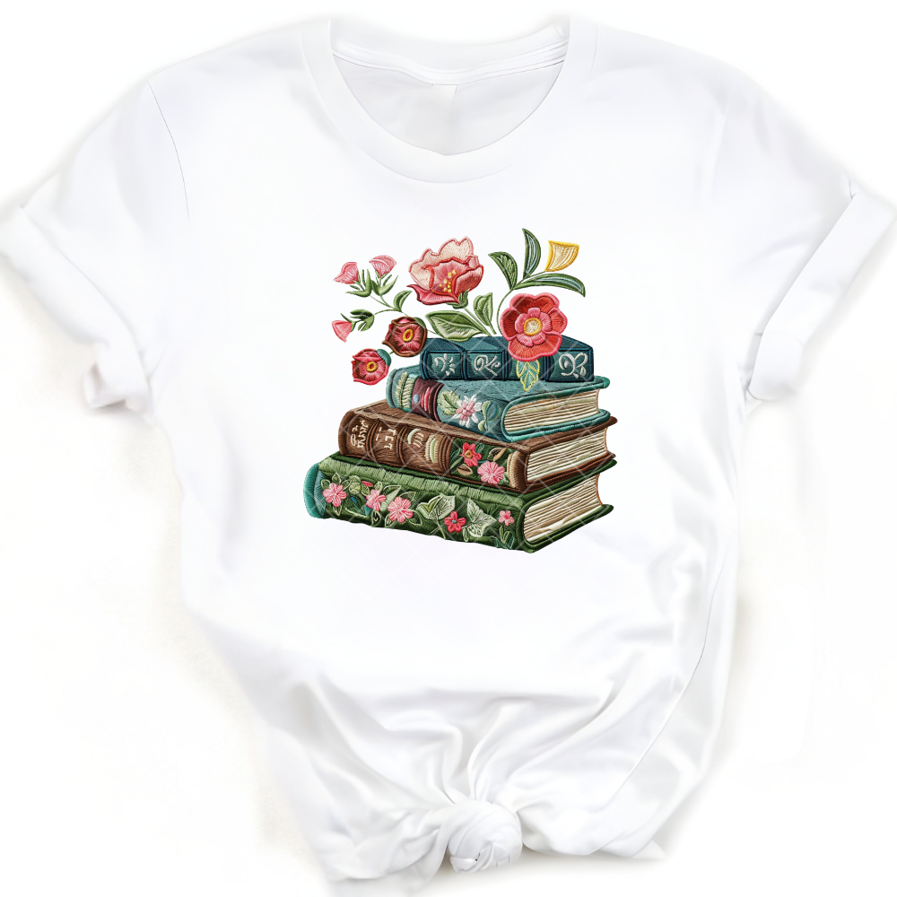 Embroidery Books And Floral - Direct Print Film Transfer for T-Shirts, Cotton, Polyester & Blends - High-Quality Print