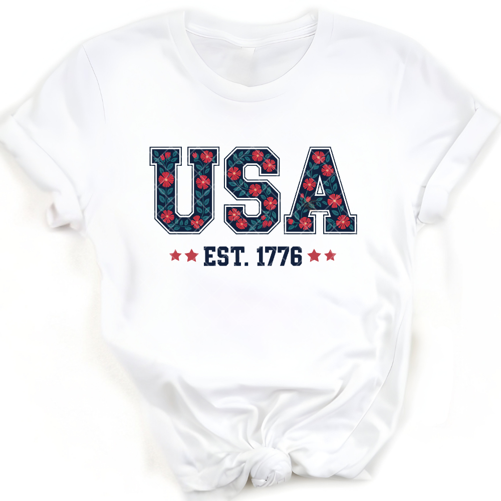 USA EST. 1776 Red Flowers PNG