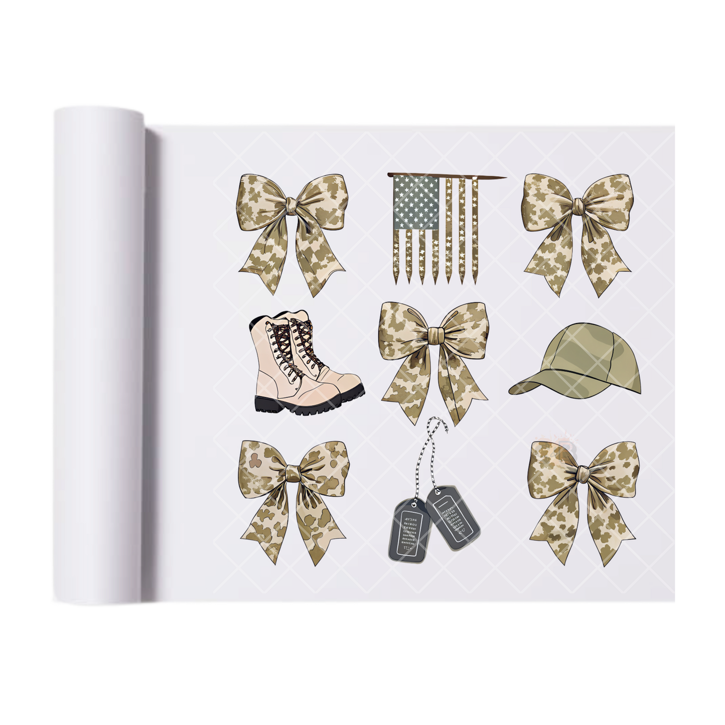 Military Hat Flag Boots Tags - Direct Print Film Transfer for T-Shirts, Cotton, Polyester & Blends - High-Quality Print