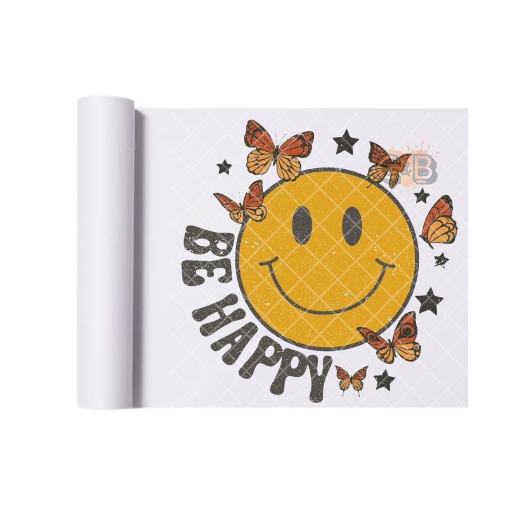Smiley Be Happy Butterflies DTF Transfer