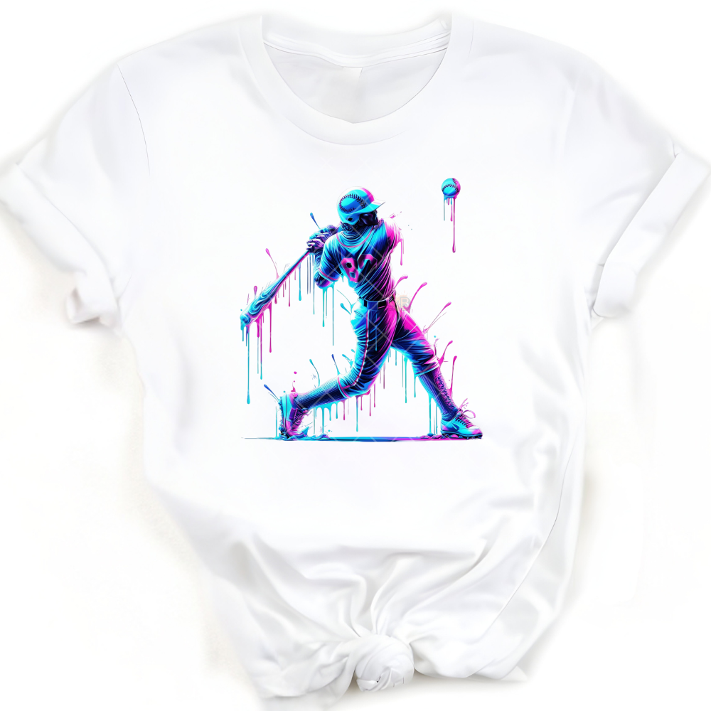 Pink Blue Drip Homerun - Direct Print Film Transfer for T-Shirts, Cotton, Polyester & Blends - High-Quality Print