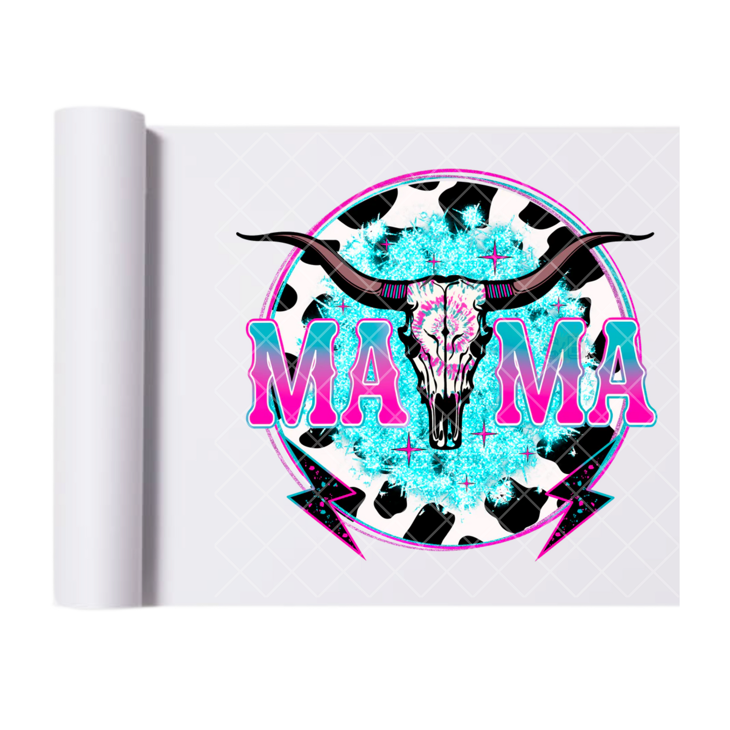Mama Steer Blue Bolts - Direct Print Film Transfer for T-Shirts, Cotton, Polyester & Blends - High-Quality Print