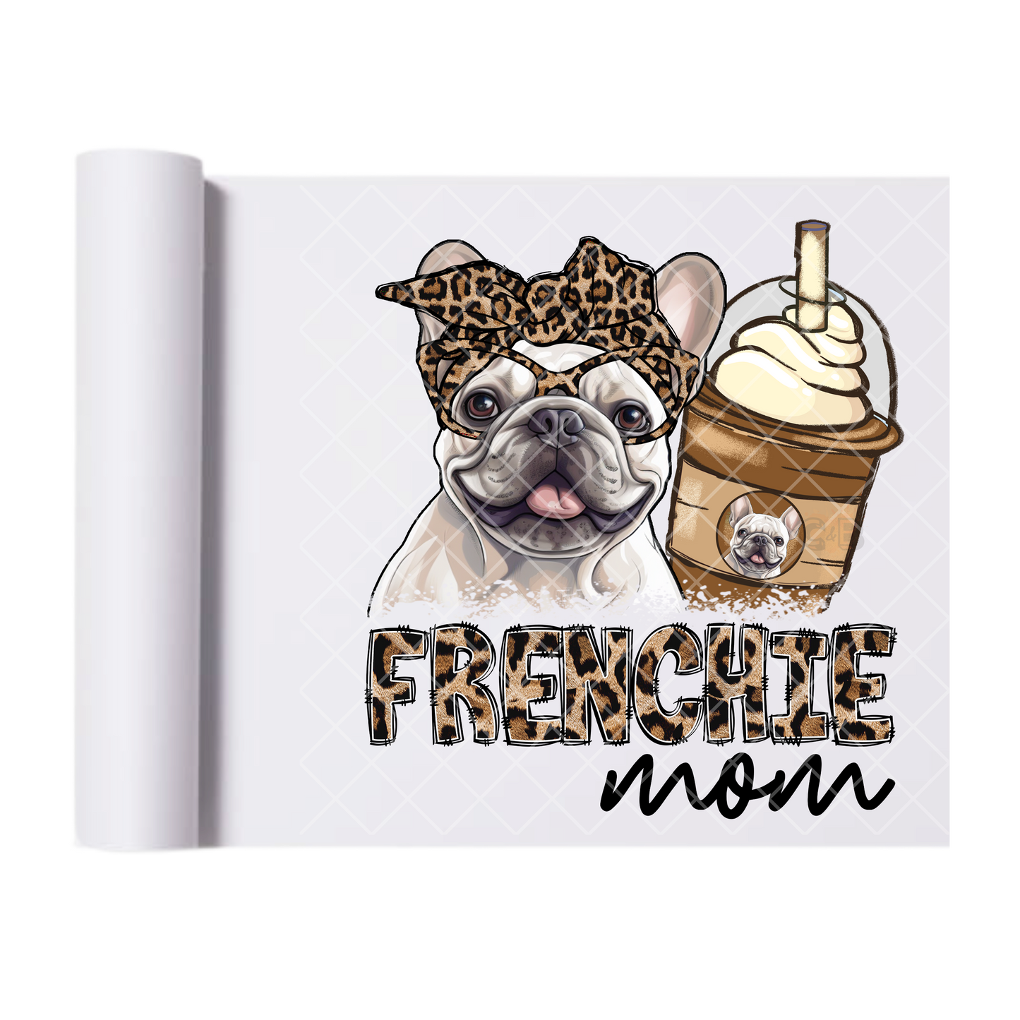 Frenchie Mom Frappe Cheetah - Direct Print Film Transfer for Trendy T-Shirts, Cotton, Polyester & Blends - High-Quality Print