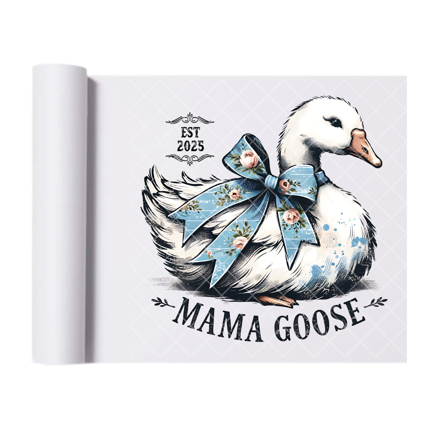 Mama Goose Blue Ribbon - Direct Print Film Transfer for T-Shirts, Cotton, Polyester & Blends - High-Quality Print