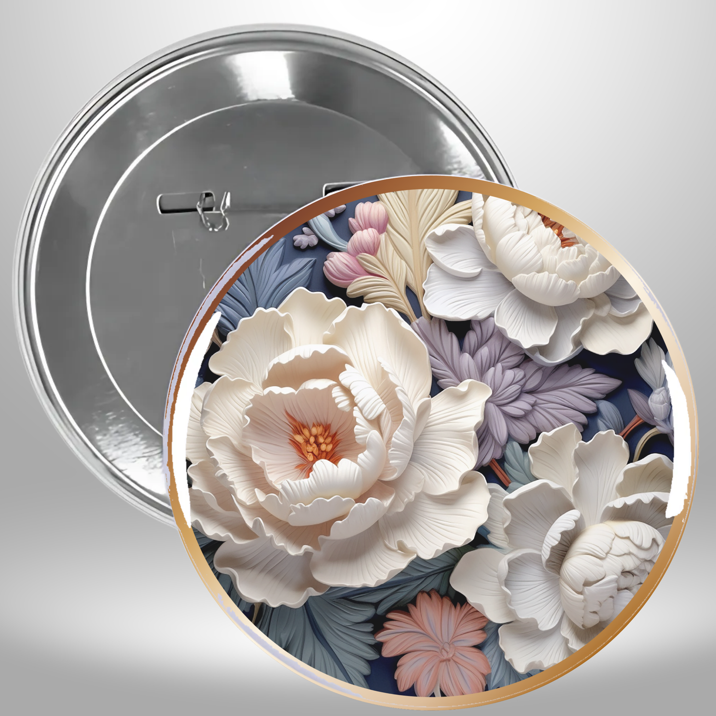 Victorian Framed Flowers Set Of 6 Pinback Buttons