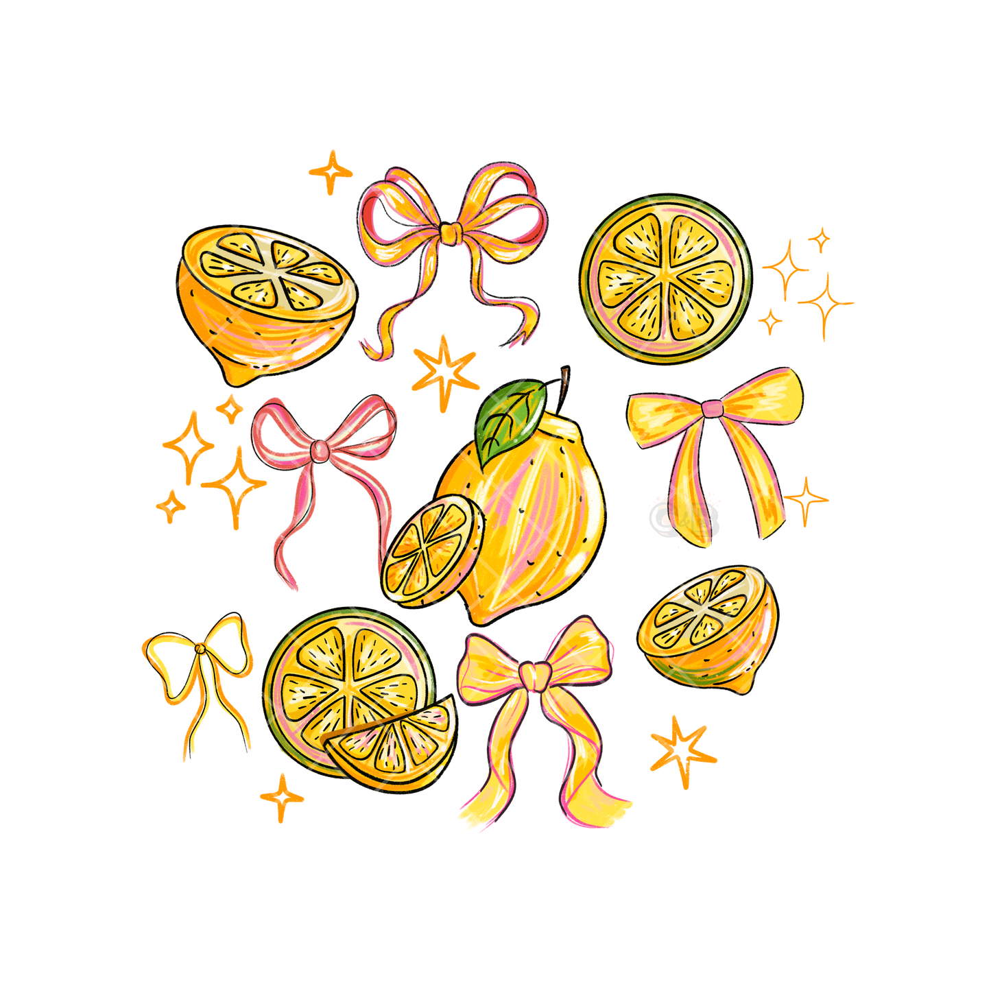 Lemon Slice Ribbon Bows PNG