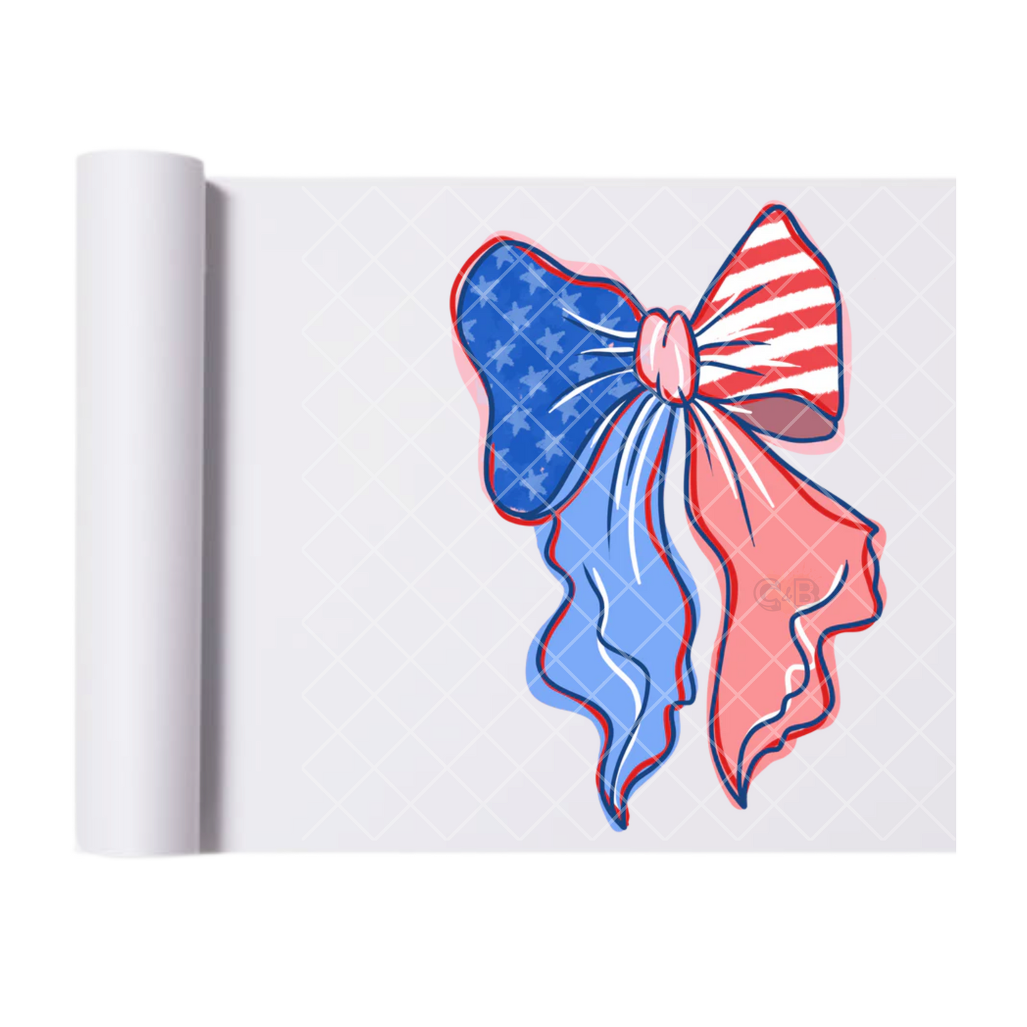 American Flag Doodled Bow - Direct Transfer Print, Ready To Press For T-Shirts, Cotton, Polyester & Blends - Tshirt Business Quality