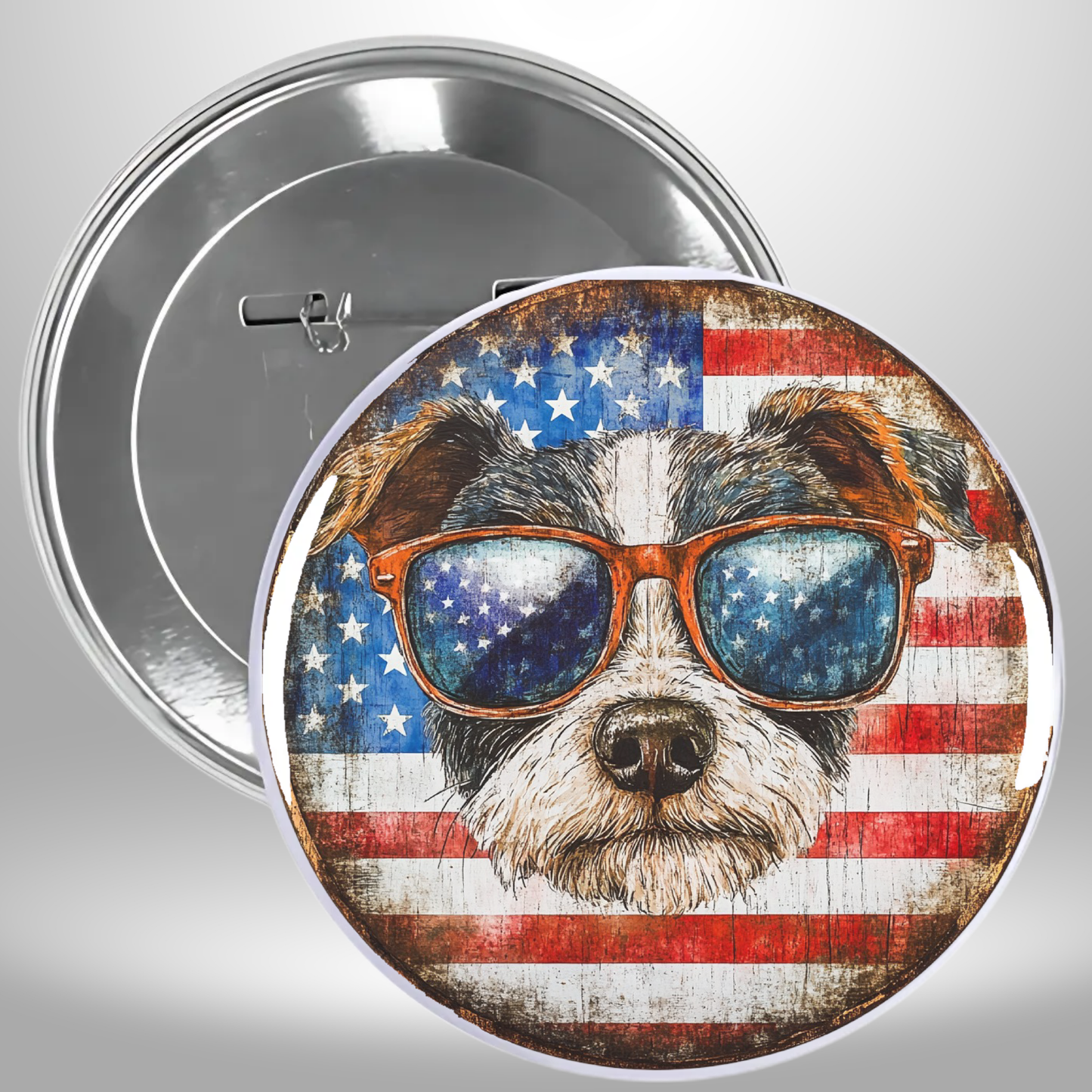 Set Of 9 - 4th Of July Theme Gnome Puppy Rooster Flag Pinback Buttons