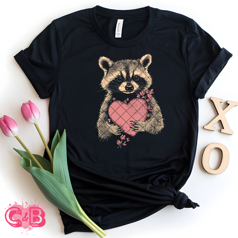 Raccoon pink heart and accent PNG