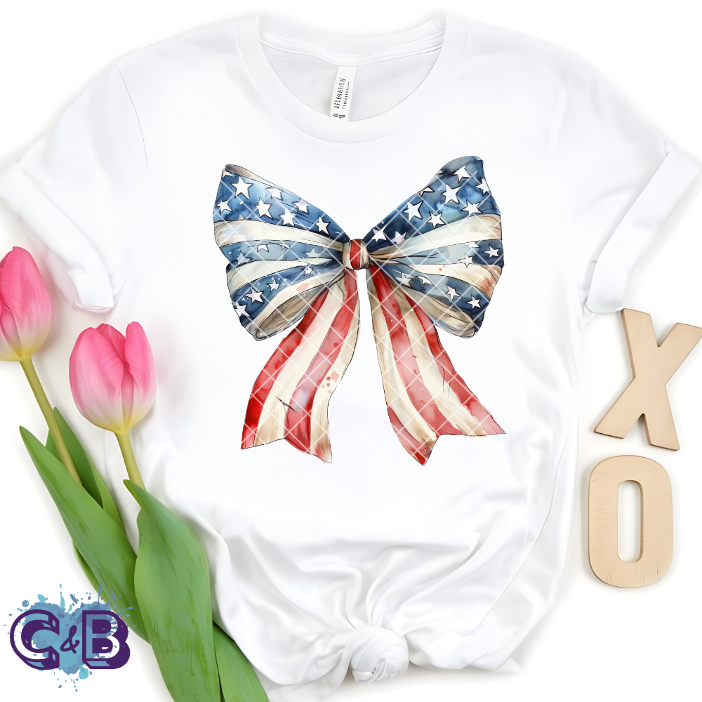 American flag bow watercolor PNG