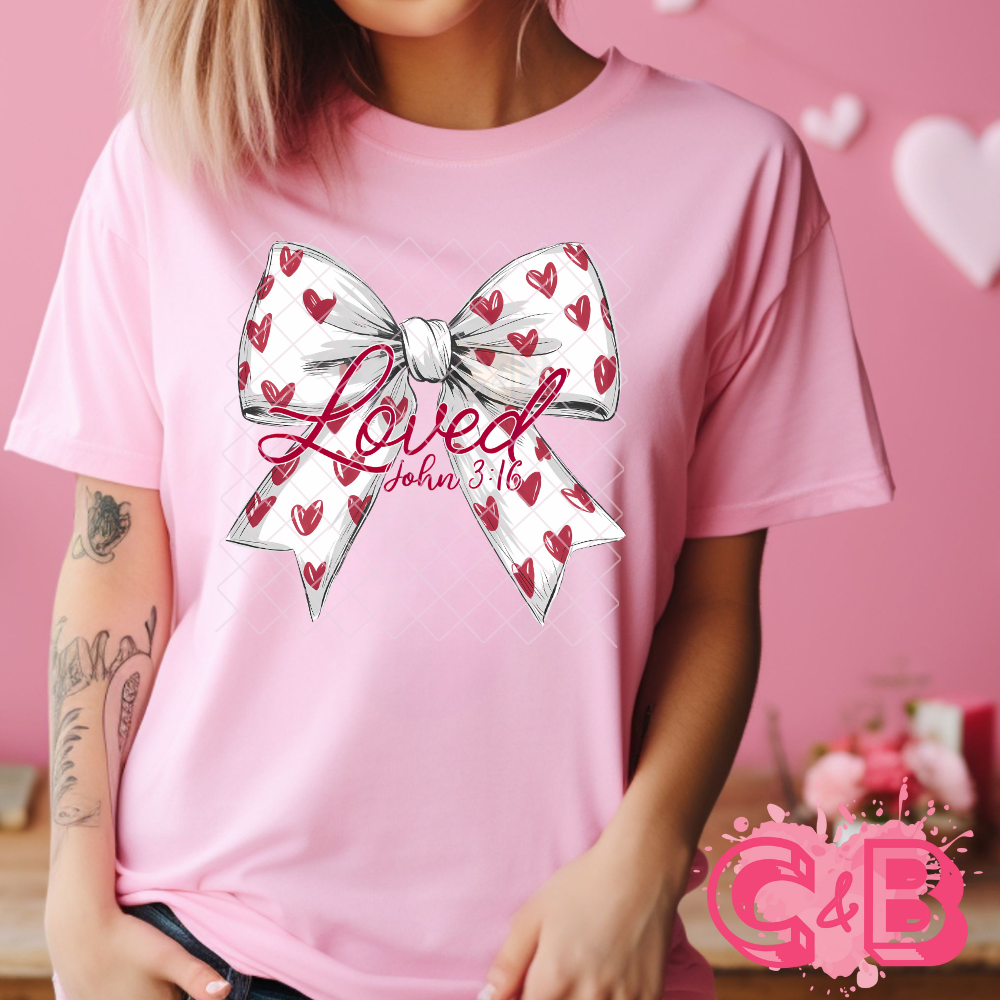 White bow with hearts 3:16 PNG